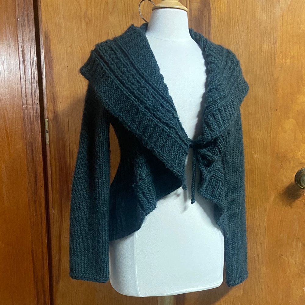 Anthropology ELSAMANDA Dark Green Loden Shaw Collar MED Italy Alpaca Cape